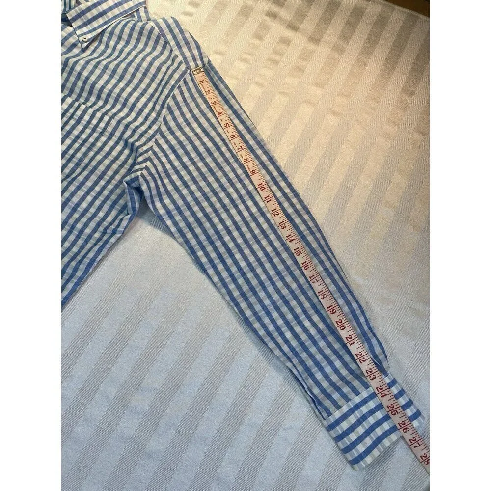 PETER MILLAR Cotton & Linen Blue Plaid Long Sleeve Casual Shirt XL EUC